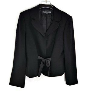 Albert Nipon Wool Suit Jacket 8 Black Ribbon Tie Front Career